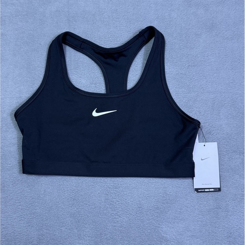 Nike Swoosh Sports Bra Womens Large Black White Racerback NEW IF5648-010